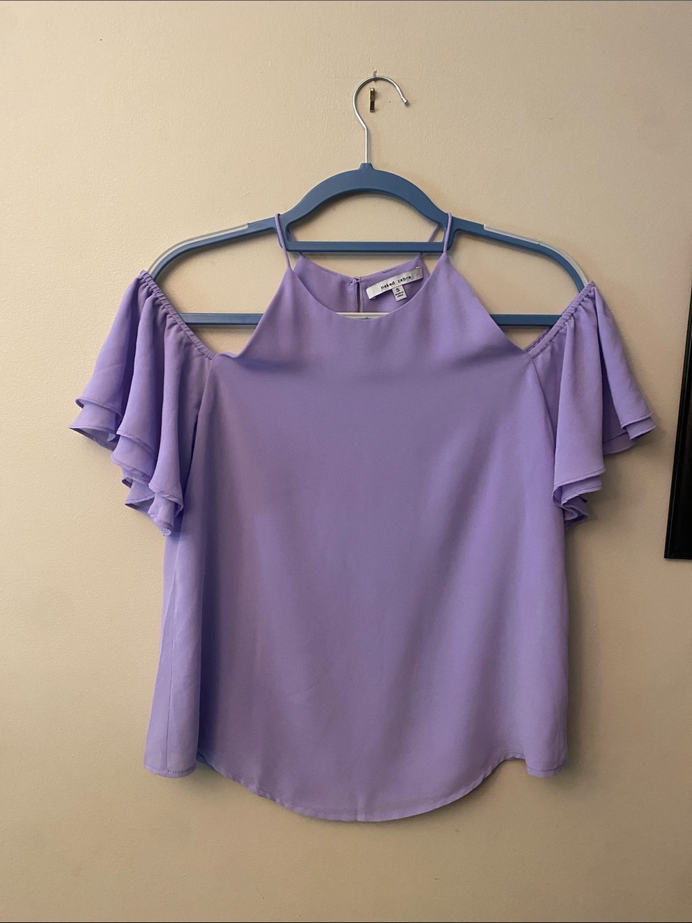 Naked Zebra Lavender Cold-Shoulder Ruffle Blouse